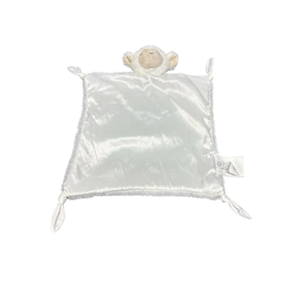 Pottery Barn‎ Lamb Lovey Security Blanket White Knotted Satin Blankie Plush Baby